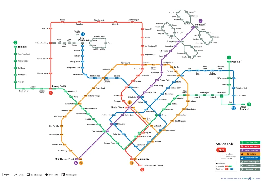 MRT and LRT System Map in Singapore